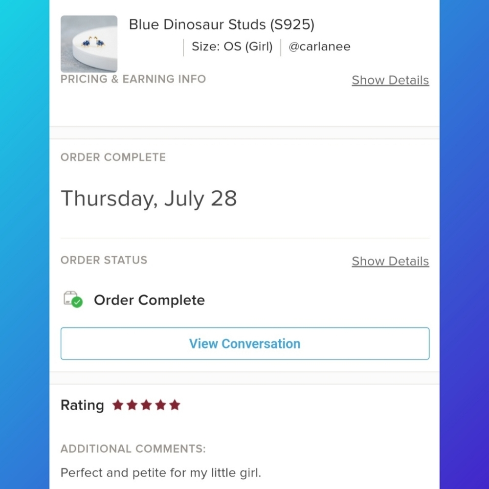 Blue Dinosaur Studs (S925) - Only 1 left! - Picture 9 of 9